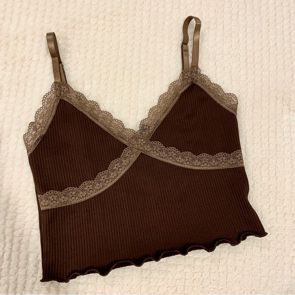 H&M Brown Lace Detail Top